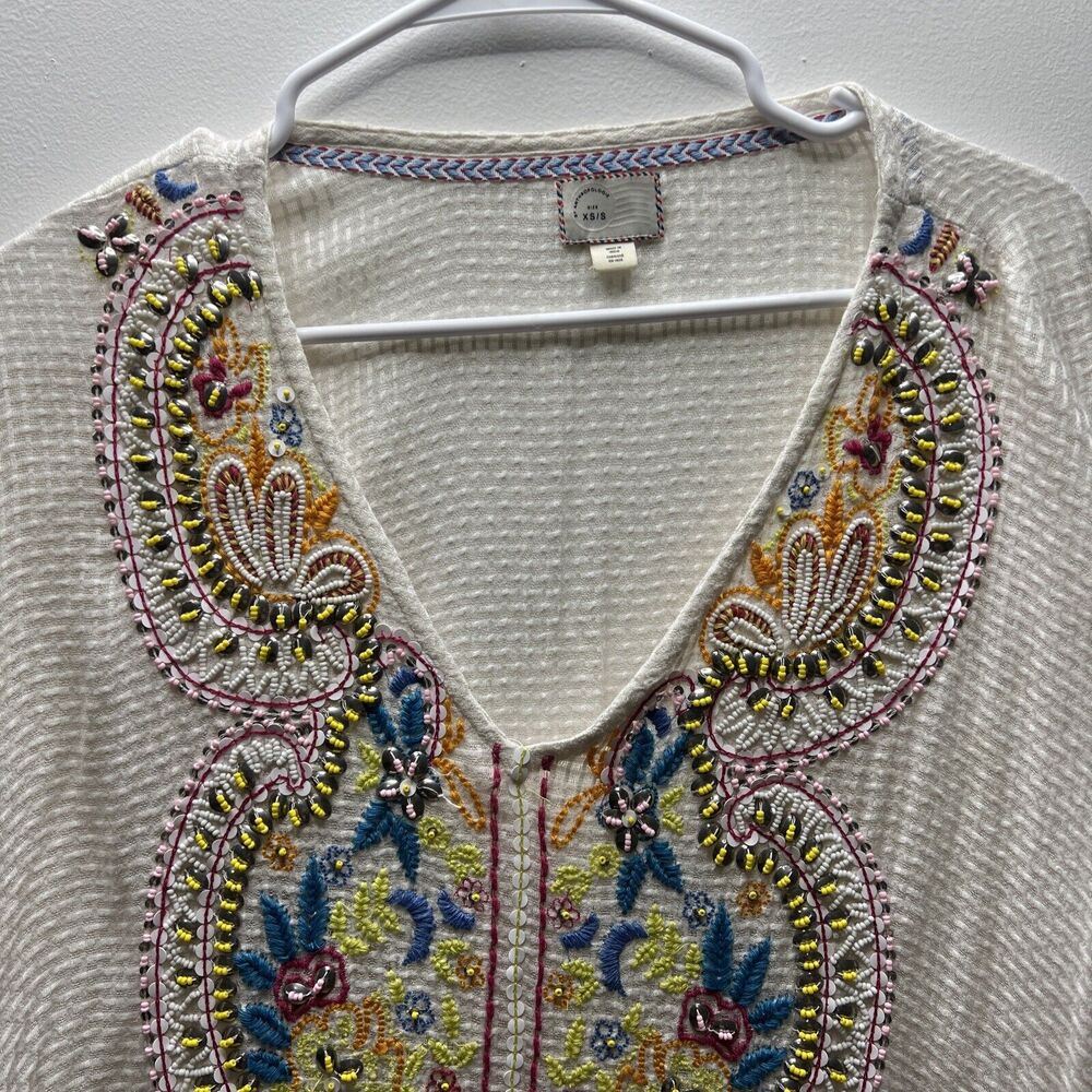 By Anthropologie Multi Color Embroidered Beaded Sleeveless Tunic Dress Size SX/S